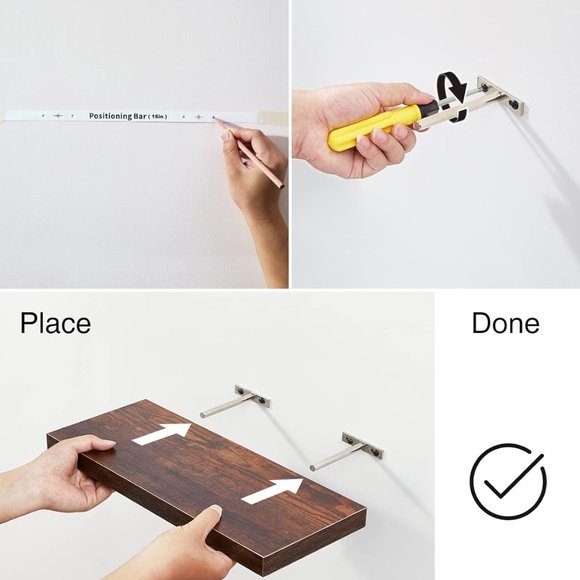 Floating Shelves, Rustic Wood Shelves, 4 Sets of Wall Mounted Shelf for Bathroom - Picture 9 of 9